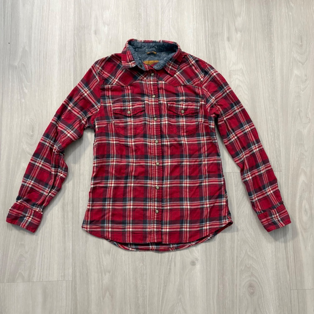 Jachs Girlfriend Shirt Women Plaid Western Red Blue Button Up Casual Size XS